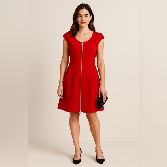 Vibrant red wool blend Club Monaco dress w/exposed zipper & pockets. Y2K - Picture 1 of 8